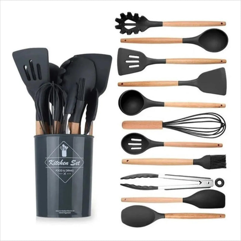 Set De 12 Utensilios De Cocina Negro